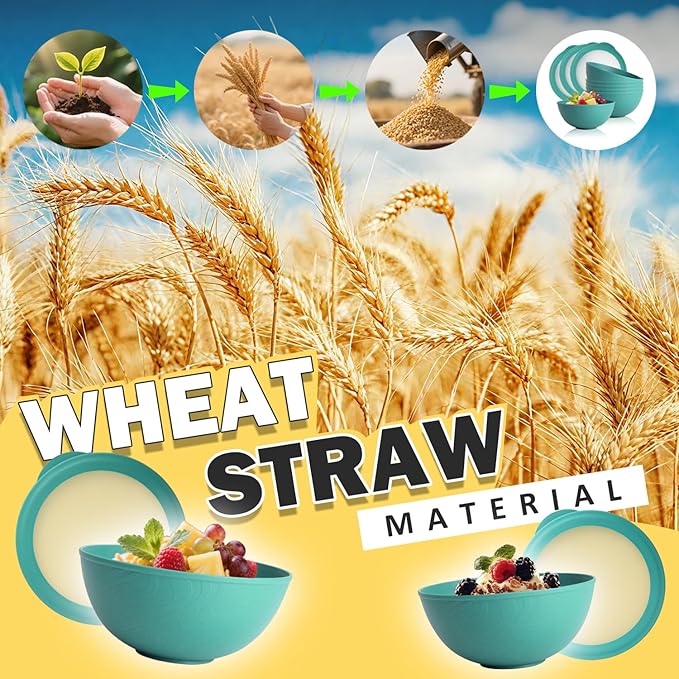 40 OZ Wheat Straw Bowls with Lids Set, 4 PCS Unbreakable Salad Bowls with Lid, Alternative Plastic Food Containers with Lids for Lunch, Microwave & Dishwasher Safe Kitchen Bowl Set, Green