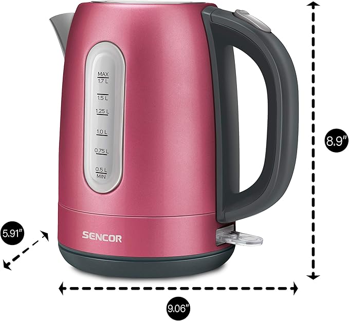 Sencor SWK1774RD 1.7L Stainless Steel Electric Kettle with Lid Safety Lock, Red
