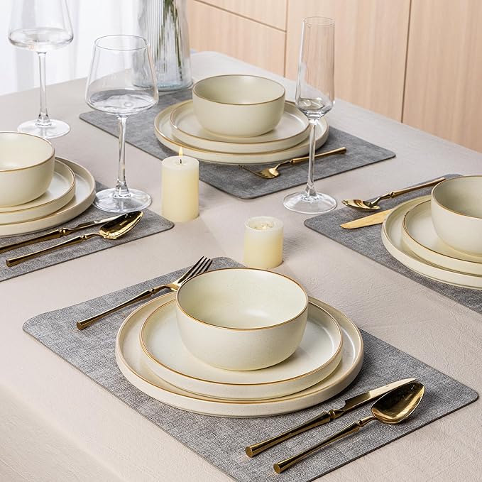 AmorArc Stoneware Dinnerware Sets for 4,Reactive Ceramic Plates and Bowls Set,Highly Chip and Crack Resistant | Dishwasher & Microwave Safe | Round Dishes Set Service for 4 (12pc)