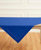 Solino Home Linen Square Tablecloth 52 x 52 Inch - 100% Pure Linen Royal Blue Table Throw - Classic Hemstitch, Machine Washable Table Cloth for Summer