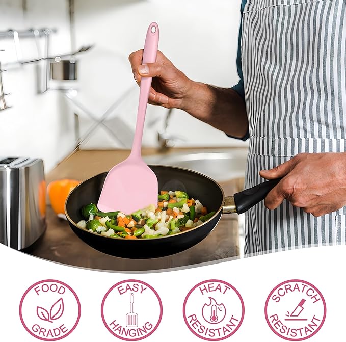 E-far Silicone Cooking Utensils Set, 25 Piece Kitchen Utensils with Holder, Non Toxic Kitchen Tools Spatula, Turner, Spoon, Ladle for Nonstick Cookware, Heat Resistant & Dishwasher Safe - Pink