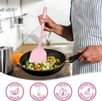 E-far Silicone Cooking Utensils Set, 25 Piece Kitchen Utensils with Holder, Non Toxic Kitchen Tools Spatula, Turner, Spoon, Ladle for Nonstick Cookware, Heat Resistant & Dishwasher Safe - Pink