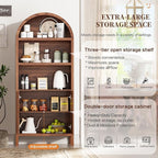 71" Tall Arched Kitchen Pantry,Modern Fluted Wood Storage Cabinet with Doors,Adjustable Shelves,Organizer, Versatile Cupboard for Kitchen,Living Room,Dining Room,Bathroom,Walnut