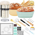 HK Sourdough Starter Kit, Sourdough Bread Baking Supplies with 9'' Round Banneton Bread Proofing Basket, 34oz Sourdough Starter Jar, Bread Lame, Dough Scraper, Dough Whisk & Silicone Baking Mats