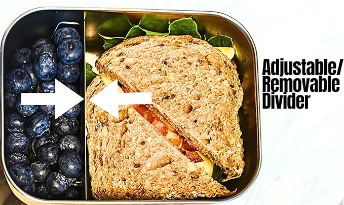 Flexibento - Leak proof Stainless Steel Lunch Box | Bento Box |Food , Lunch Containers with Silicone Lids| sandwich and Snack Containers |Metal lunch Box |Black | 27 OZ, 2*6.5 OZ| Adjustable Divider