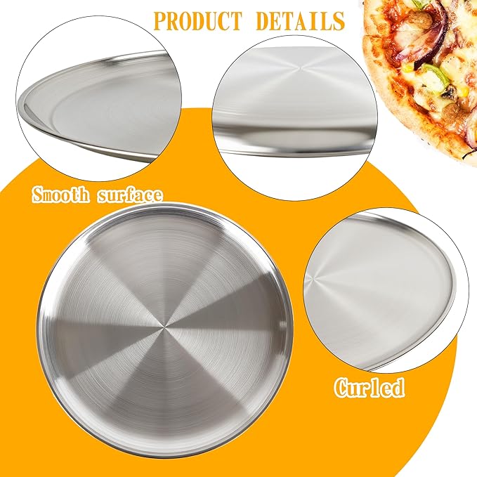 10 Pieces 12 Inch Pizza Pans Bulk Stainless Steel Pizza Pans Reusable Round Bakeware Oven Pizza Trays for Home Restaurant Kitchen Baking Roasting Healthy Rust Free Dishwasher Easy Clean