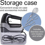 Hamilton Beach Professional 5-Speed Electric Hand Mixer with High-Performance DC Motor, Slow Start, Snap-On Storage Case, Stainless Steel Beaters & Whisk, Black (62651)