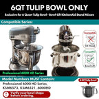 Stainless Steel Spiral Dough Hook，Accessories and Attachments for KitchenAid Mixers, Fit 6 QT Tulip Shaped Bowl