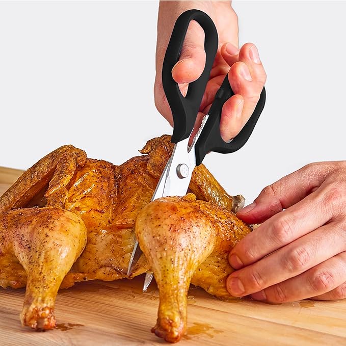 Misen Heavy Duty Kitchen Shears - Versatile Scissors for Meat, Poultry & More - Easy Clean, Professional Grade - Ambidextrous Comfort Handle - Red