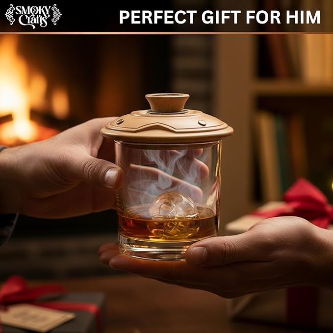 Cocktail Smoker Kit with Torch - Whiskey Smoker Kit comes with Saturn-Shaped Smoke Infuser, Culinary Torch, Cotton Bag and Wood Chips (Apple & Cherry) - Gifts for Men (Without Butane)
