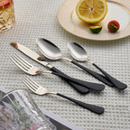 20 Piece Black 18/0 Flatware Utensil Set for 4, Include Dinner Knife,Dinner Forks,Dinner Spoons,Salad Forks,Teaspoons,Silverware Set for 4, Dishwasher Safe
