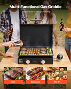 VEVOR Gas Griddle, 2 Burner Tabletop Griddle, 22 inch Portable Griddles Propane with Lid, Oil Drain Hole & Oil Collection Tray, 22000BTU Camping Flat Top Grill for Outdoor Cooking, Tailgating