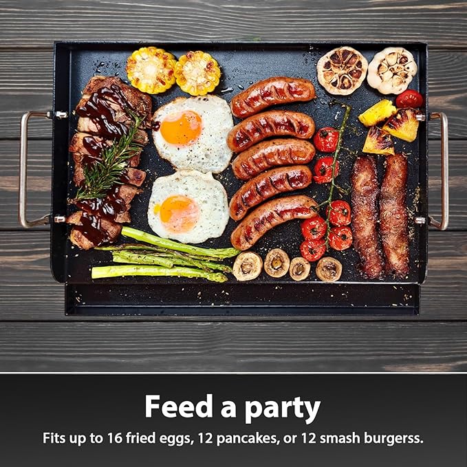 Utheer 17" x 13" Nonstick Coating Cooking Griddle for Gas Grill, Universal Griddle Flat Top Plate Insert with Grease Groove and Removable Handles for Charcoal/Gas Grills, Camping, Tailgating, Parties