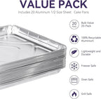Aluminum Foil Pans,Disposable Trays,1/2 Size Sheet Cookie Cake Pan,17x13(20 Pack),Rimmed Baking Sheet for Frying, Grilling, or Baking Dishes