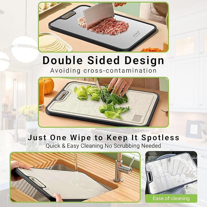 Titanium Cutting Board for Kitchen – Double-Sided Chopping Board, Premium Titanium and Wheat Straw PP, Durable Food Grade, Easy to Clean, 16”×10”×1” Large