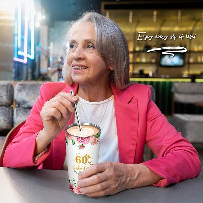 60th Birthday Gifts for Women, Birthday Gifts for 60 Years Old Woman, 60th Bday Gift Ideas, 1965 Bday Gift for Women, 60 Years Old 20oz Tumbler for Woman