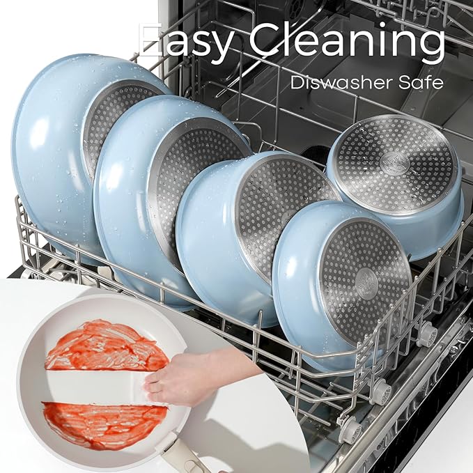 15Pcs Pots and Pans Set Non Stick, Cookware Sets with Detachable Handle, Nonstick RV Kitchen Cooking Tools Removable Handles, Oven Safe, Induction Fast, Stackable Induction Cookware, Blue