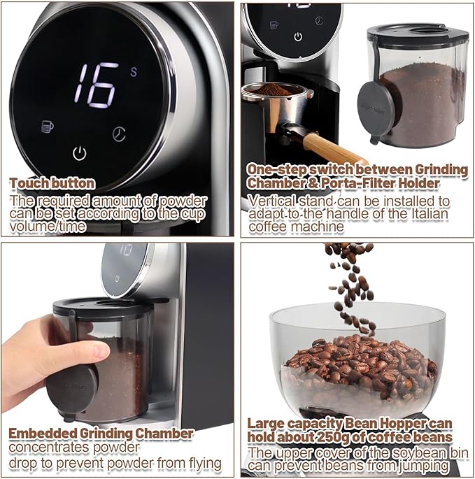 Electric Coffee Grinder Touchscreen 2-14 Cup Conical Burr Coffee Grinder with 25 Grinding Settings Cleaning Brush Grindable Espresso Drip Coffee French Press for Home Use 110V Black