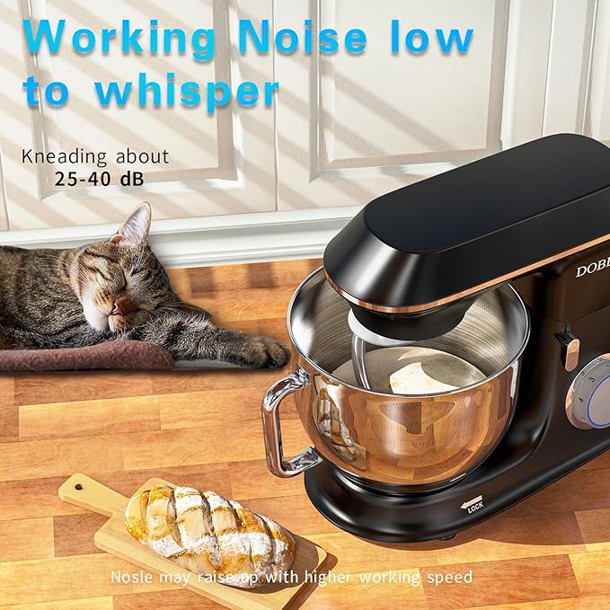 DOBBOR Electric Stand mixer, 9.5QT 660W 6 Speeds Tilt-Head Dough Mixers, Bread Mixer with Dough Hook, Whisk, Beater, Splash Guard for Baking Bread, Cake, Cookie, Pizza, Muffin, Salad and More - Black