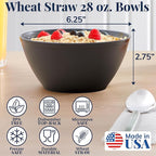 US Acrylic Wheat Straw Unbreakable 28 oz. Stackable Cereal Bowls for Snacks & Ice Cream in Grey (Set of 8) 6-inch Reusable, BPA-Free, Dishwasher Safe Dinnerware, Made in USA