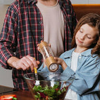 Wooden Salt and Pepper Grinder Set, Premium Oak Wood Salt Grinders Shakers, Pepper Mill with Acrylic Clear Window, Adjustable Ceramic Grinder - 8 inches, 2 Pack