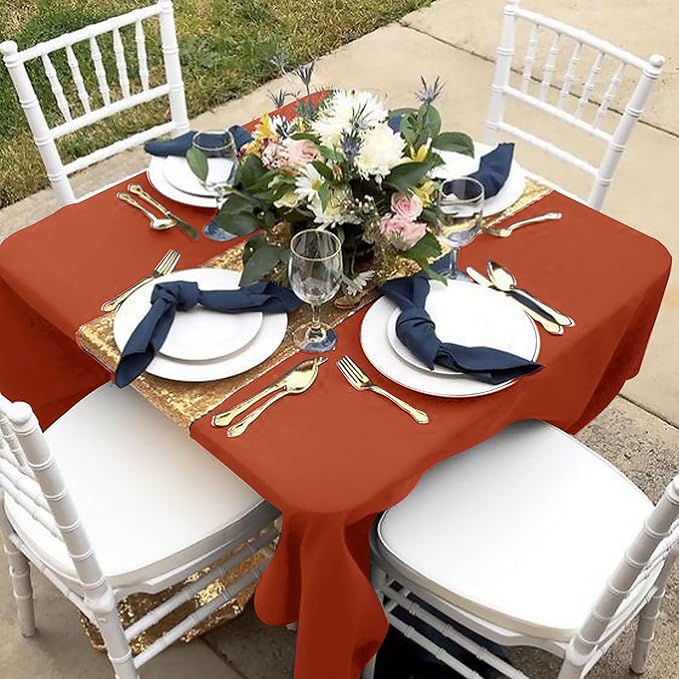 Fitable 6 Pack Rust 70?0 Inch Square Tablecloth - Stain Resistant and Washable Table Cover, Polyester Fabric Table Cloth for Wedding, Party, Banquet, Formal Events