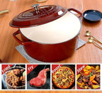 Enameled Cast Iron Dutch Oven Pot With Lid, Dutch Oven for Sourdough Bread Baking Round Pot Dule Handle, 6 Quart, Wine Red