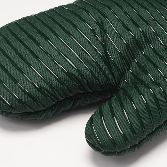Beneno Kitchen Oven Mitts 2-Pack Heat Resistant to 500°F with Non-Slip Silicone Grip, Extra Long 14.3" Forearm Protection, Soft Quilted Cotton Terry Lining, Ideal for Cooking, Baking, Grilling, Green