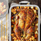 15 Inch Stainless Steel Roasting Pan with Cooling Rack - Turkey, Chicken, Ham Roaster with V-Shaped Baking Rack by Kendane