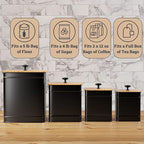 Kitchen Canisters for Countertop Set of 4 with Customizable Chalkboard Labels & Marker Pen - Big Iron Kitchen Canisters with Airtight Lids - Black Canister Set - Flour and Sugar Containers Farmhouse