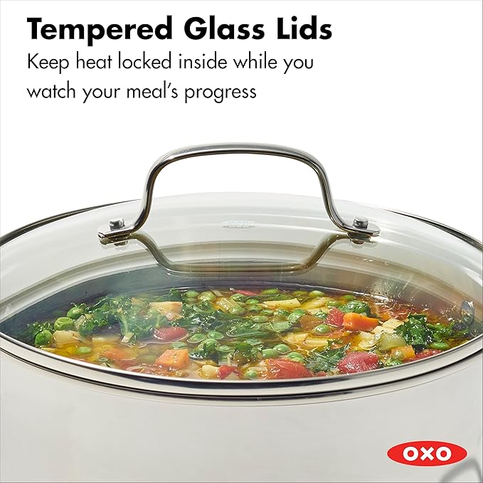 OXO 13 Piece Stainless Steel Cookware Set, Tri-Ply Multiclad Pots & Pans, PFAS-Free Ceramic Nonstick Coated Frying Pans, Induction Compatible, Dishwasher & Oven Safe, Sauce, Stock, Saute, Silver