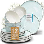 Stoneware dinnerware set 4 persons 12 pcs – Modern style plates and bowls set ceramic – Dishwasher, microwave and scratch resistant – Bowl and plate set – Dinner service Pure Living beige & light blue