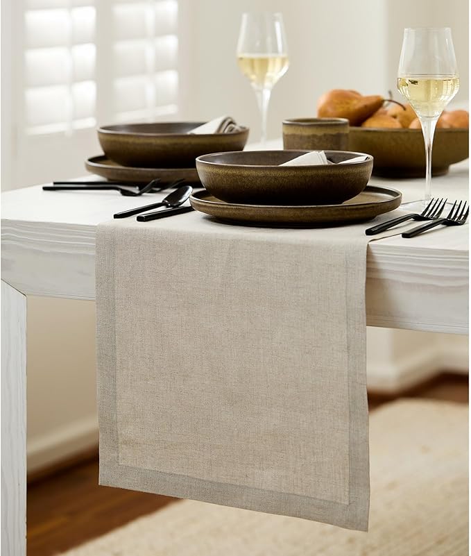 Solino Home Linen Natural Table Runner 48 Inches - 100% Pure Linen Small Table Runner 14 x 48 Inch Ideal for Dresser and Coffee Tables - Summer, Fall, Autumn - Fete