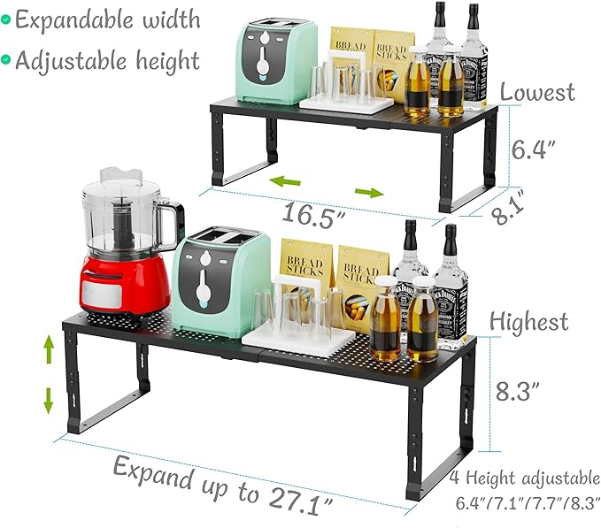 Adjustable Expanable Stackable Spice Rack Shelf Pantry Storage Organizer for Kitchen Cabinet,Countertop,Bathroom and more.Space is no longer limited(3Packs/Black/Medium)