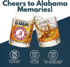 Greenline Goods – University of Alabama Crimson Tide College Whiskey Glasses (Set of 2), 10 oz – Full-Color Logo + Campus Map