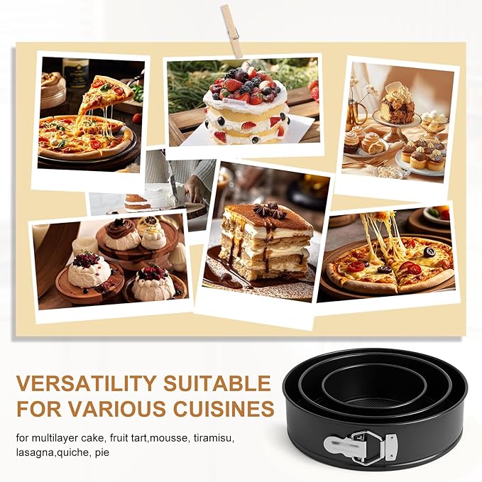 WERTIOO 138pcs Springform Cake Pan Sets for Baking with Cake Decorating Kit, 3 Round Non-Stick Cake Pans Set (4, 7, 9 inches), Leak-Proof Cheesecake Baking Pans with Icing Tips, Cake Leveler & eBook