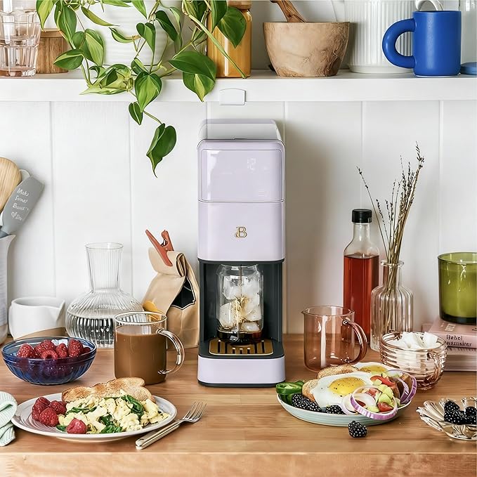 Beautiful Perfect Grind Programmable Single Serve Coffee Maker with Touch Display and Integrated Burr Grinder, Auto Coffee Strength Selection, 64oz Water Reservoir (Lavender)