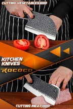 ROCOCO 13PCS Butcher Cleaver Knife Set for Meat Cutting Serbian Chef Viking Boning Knife with Roll Bag for Kitchen Outdoor BBQ Camping Birthday Christmas Father Mother Gift Idea Men
