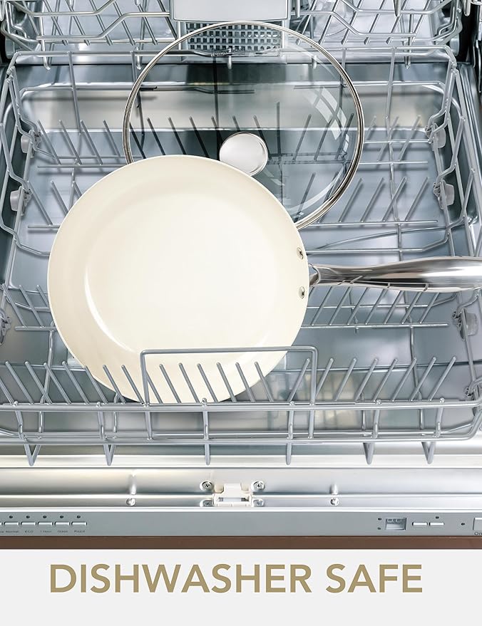 MICHELANGELO 12 Inch Frying Pan with Lid, Large Nonstick Skillet with Ergonomic Handle, Non-Toxic Ceramic Fry Pan, Oven-Safe, White