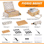 Hap Tim Dual Wicker Picnic Basket Set with Blanket Charcuterie Boards for 2/4/6 - Unique Gifts Ideas for Couple, Engagement, Wedding, Bridal Shower, Family, Christmas - White Elephant Gifts for Adults
