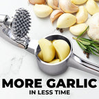 Zulay Kitchen Large Premium Garlic Press Set - Bigger Bowl for Bigger Garlic - Rust Proof & Dishwasher Safe Garlic Mincer Tool - Easy-Squeeze, Easy-Clean Silicone Garlic Peeler & Brush (Chrome)