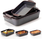 Ceramic Baking Dish Set of 3, Casserole Dishes for Oven, Square Porcelain Bakeware Set with Handles, Lasagna Baking Pan for Cooking, Perfect for Baking and Serving, Housewarming, Halloween, Thanksgiving, Christmas, New Year- Kiln-Transformed Purple