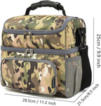 FlowFly Double Layer Cooler Insulated Lunch Bag Adult Lunch Box Large Tote Bag for Men, Women, With Adjustable Strap,Front Pocket and Dual Large Mesh Side Pockets