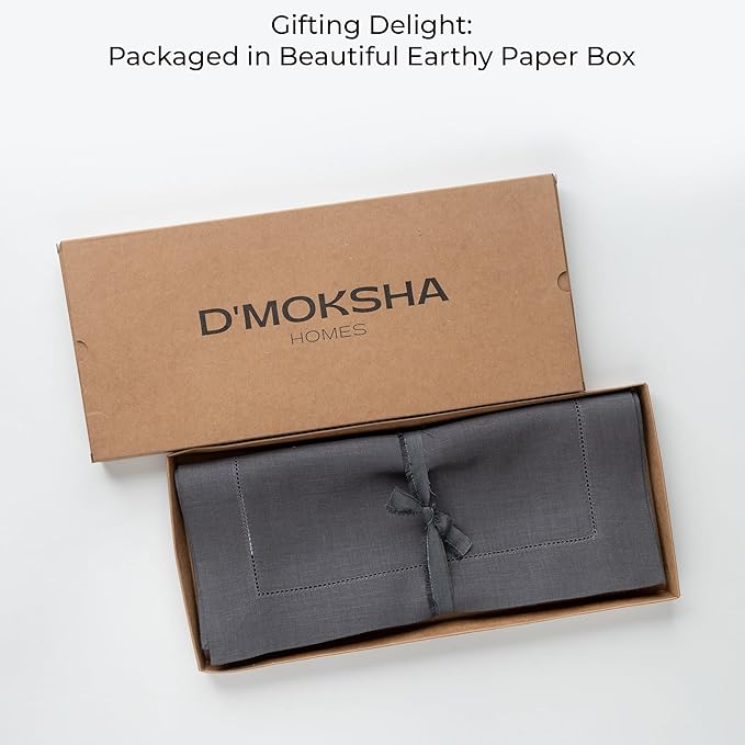 D'Moksha Homes Linen Charcoal Grey Table Runner 108 Inches Long - 100% Pure Linen 14 x 108 Inch Table Runner for Summer, Fall and Halloween - Classic Hemstitch