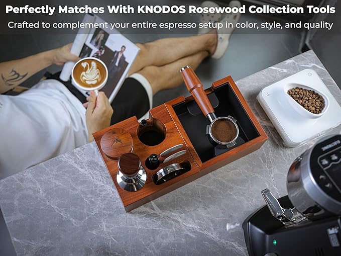 Breville Espresso Machine Accessories Kit 54mm – Bottomless Portafilter, Calibrated Tamper, Distributor, Rosewood Tamping Station & Knock Box | Espresso Bar Essentials