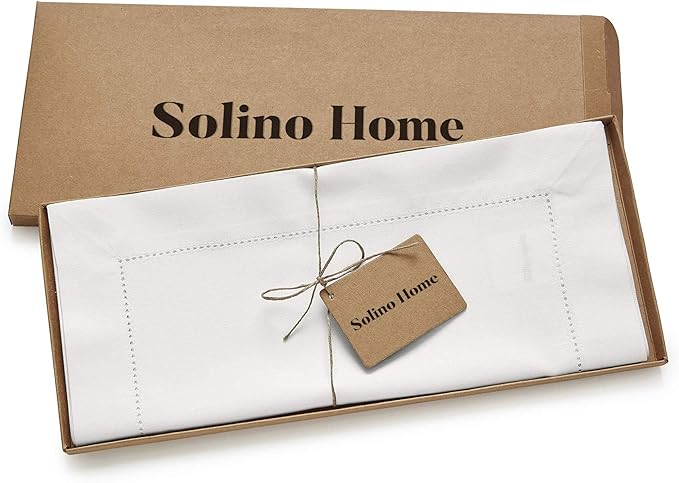 Solino Home White Table Runner 36 Inches - Cotton Linen Hemstitch Coffee Table Runner 14 x 36 Inch Ideal for Dresser Tables - Summer, Fall, Autumn, Halloween