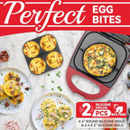 Egg Bite Maker with 2 Silicone Egg Molds for Breakfast Sandwiches, Breakfast Maker, Omelet Pan, Healthy Snacks or Desserts, Red
