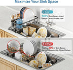 iSPECLE Expandable Small Sink Dish Drying Rack - Adjustable Capacity (13''-16.9''L) and Legs Over The Sink Dish Drainer Drying Rack for Kitchen Sink and Counter, Dish Rack with Utensil Holder, Black