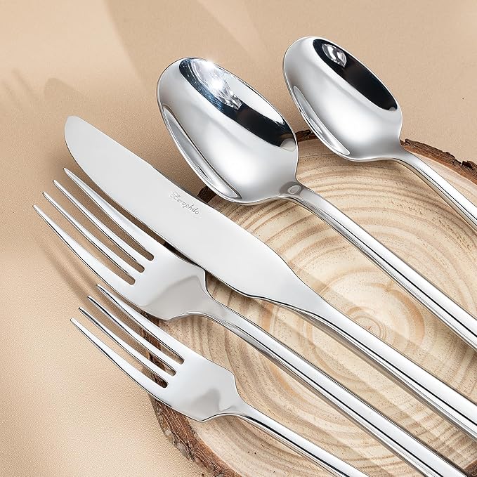 Silverware Set,Zerophilo Flatware Set with Hexagon Handle 20 Pieces 18/0 Stainless Steel Cutlery Set for 4 Mirror Polished,Dishwasher Safe