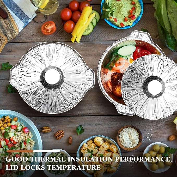 12 Pcs Disposable Aluminum Pot with Lid Round Foil Pans Disposable Cookware Food Container for Vacation Trips Camping Baking Heating Cooking (33.8 oz)